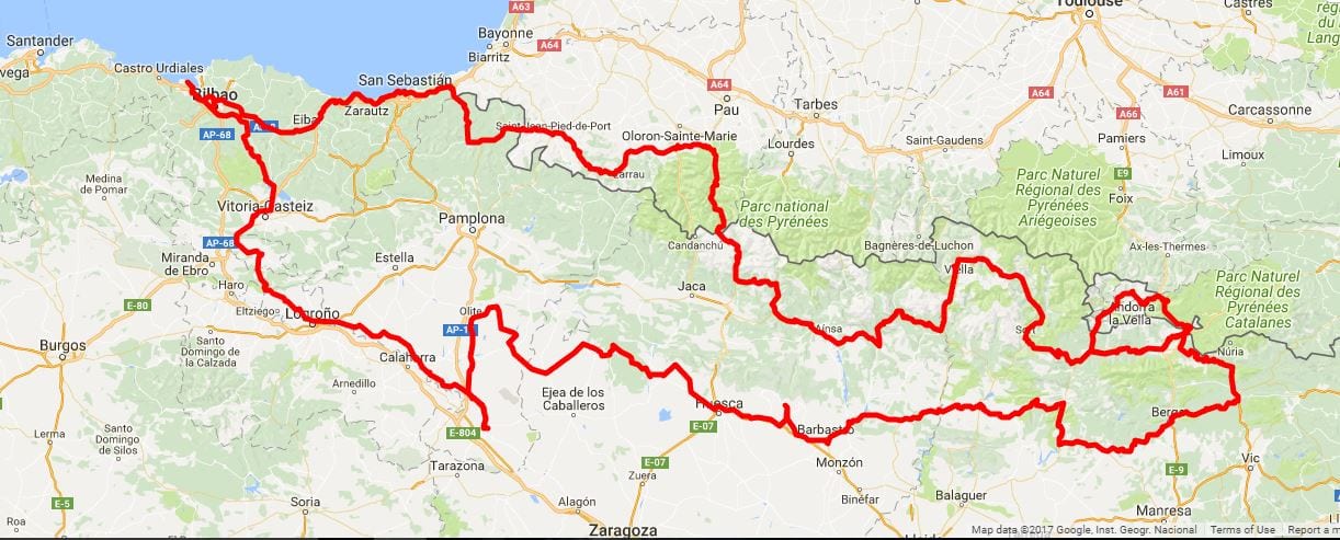 Classic Travelling Spanish Pyrenees Tour route
