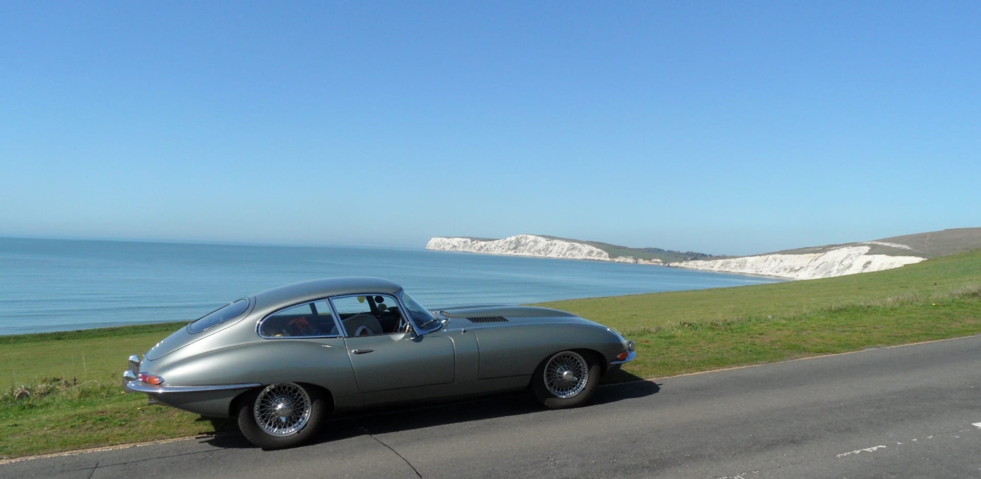 Jaguar E-type on the Military Road, Isle of Wight, UK