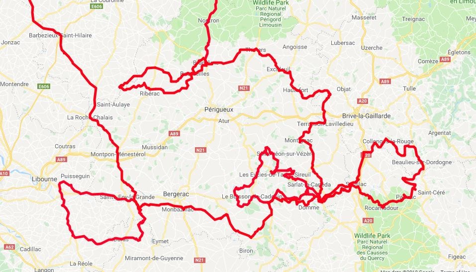 Dordogne driving tour route