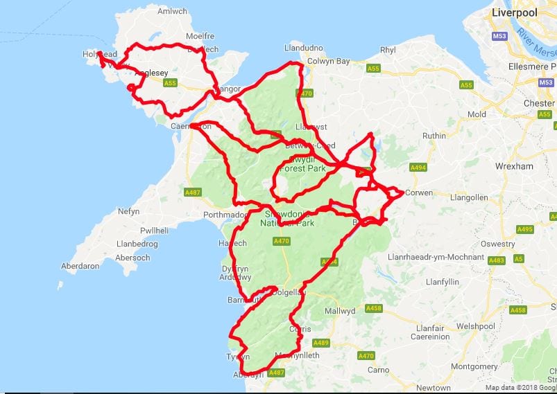 North Wales driving tour route
