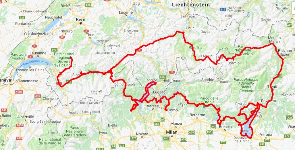 Italian Lakes & Swiss Alps tour map