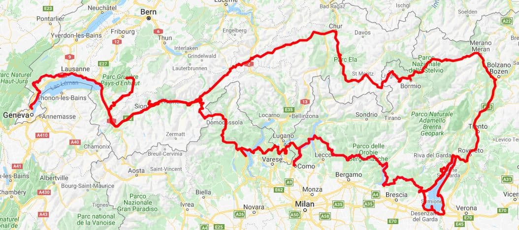 Italian Lakes & Swiss Alps Tour Map
